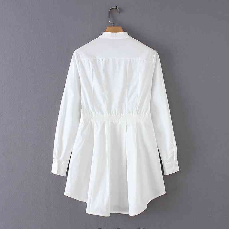 European and American Women's Stand Collar Pleated Long Sleeve Dress White Shirt Women Clothes 210615Z