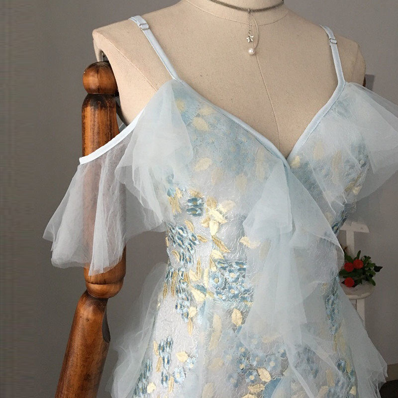 high quality embroidery spaghetti strap elegant vestidos sleeveless ruffles party evening Long dresses lady midi dress 210421