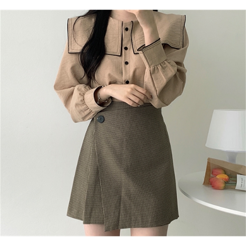 Spring A line irregular Plaid skirt autumn winter Women's Female Mini Skirt School Halazuk Style corduroy Shorts Mini 210423