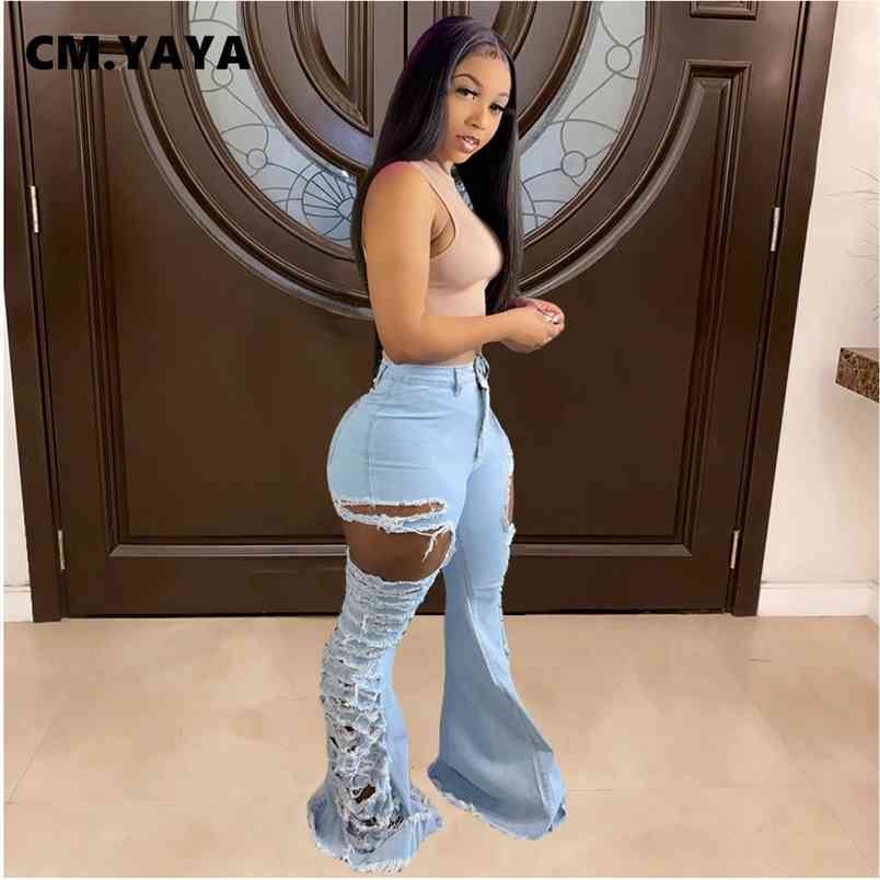 CM.YAYA Women Jeans Mid Waist Ripped Elastic Sheath Full Length Denim Flare Pants Female Fashion Casual Trousers Summer 210708, Light blue
CM.YAYA Women Jeans Mid Waist Ripped Elastic Sheath Full Length Denim Flare Pants Female Fashion Casual Trousers Summer 210708, Light blue