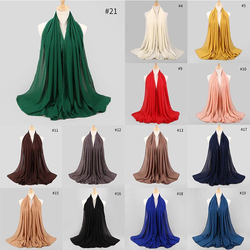 Scarves Fashion Women Lace Edges Islamic Head Scarf Solid Color Chiffon Muslim Hijabs Turban Plain Long Shawl Headscarf 75*180CM
Scarves Fashion Women Lace Edges Islamic Head Scarf Solid Color Chiffon Muslim Hijabs Turban Plain Long Shawl Headscarf 75*180CM