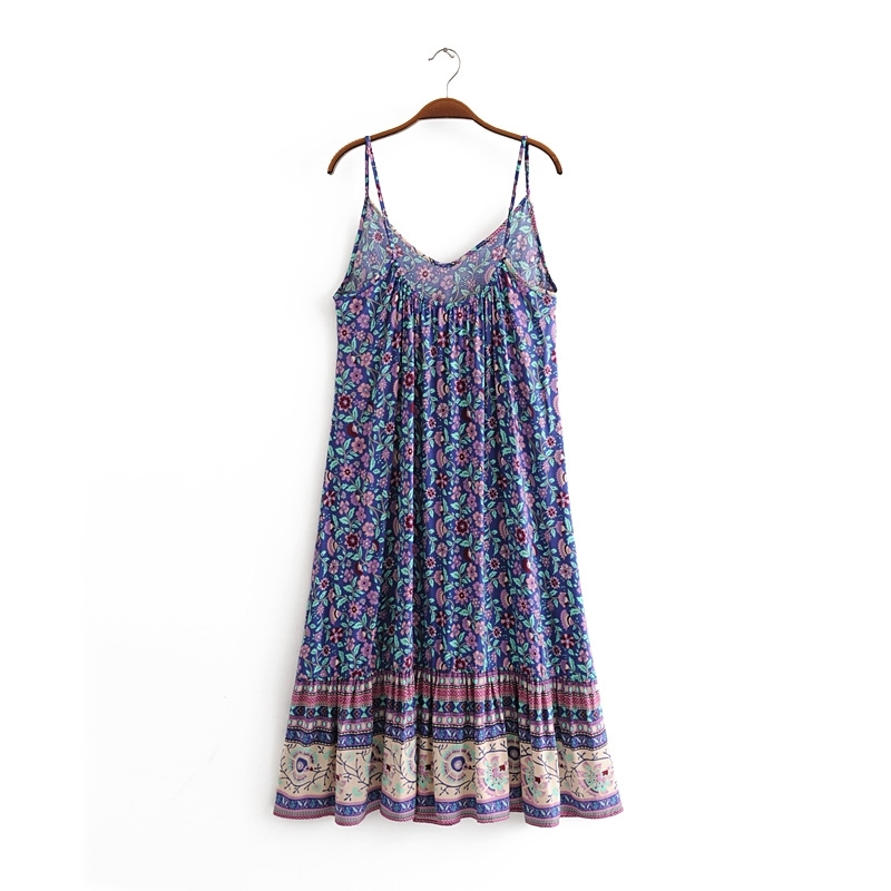 beauty Fashion Boho Style Floral Print Sling Dress Women Holiday Chic Long Dresses Female Beach Wear Vestido De Moda 210514
