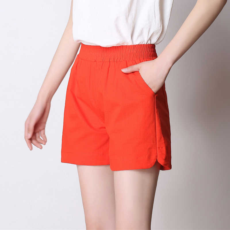 Shorts casual fashion simple 6-color cotton linen women shorts chic high waist summer street 210714