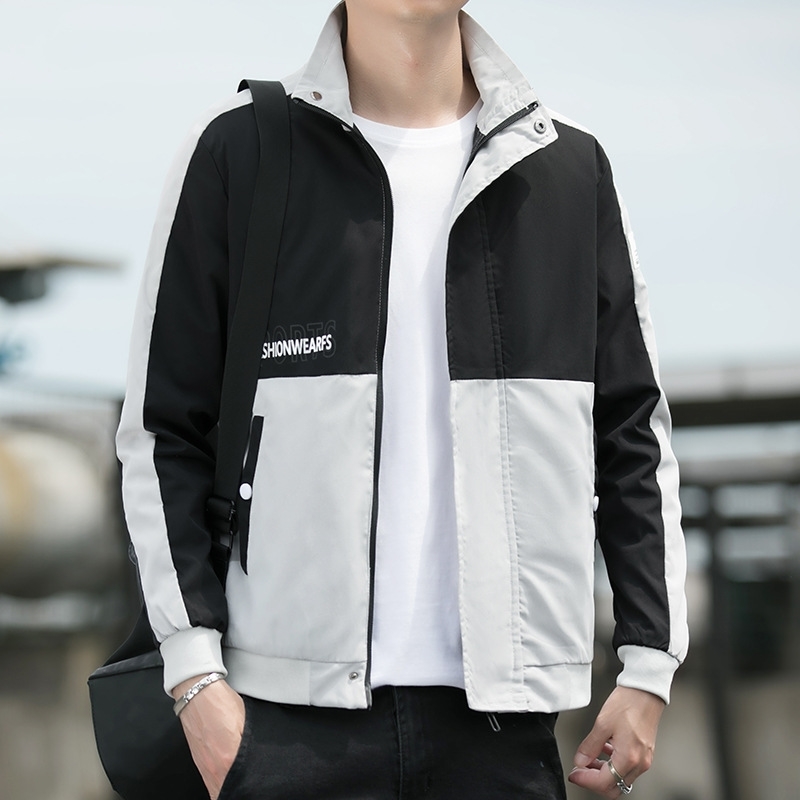 2021 fall loose color blocking Korean slim stand collar zipper casual side seam pocket youth jacket, Green 
2021 fall loose color blocking Korean slim stand collar zipper casual side seam pocket youth jacket, Green