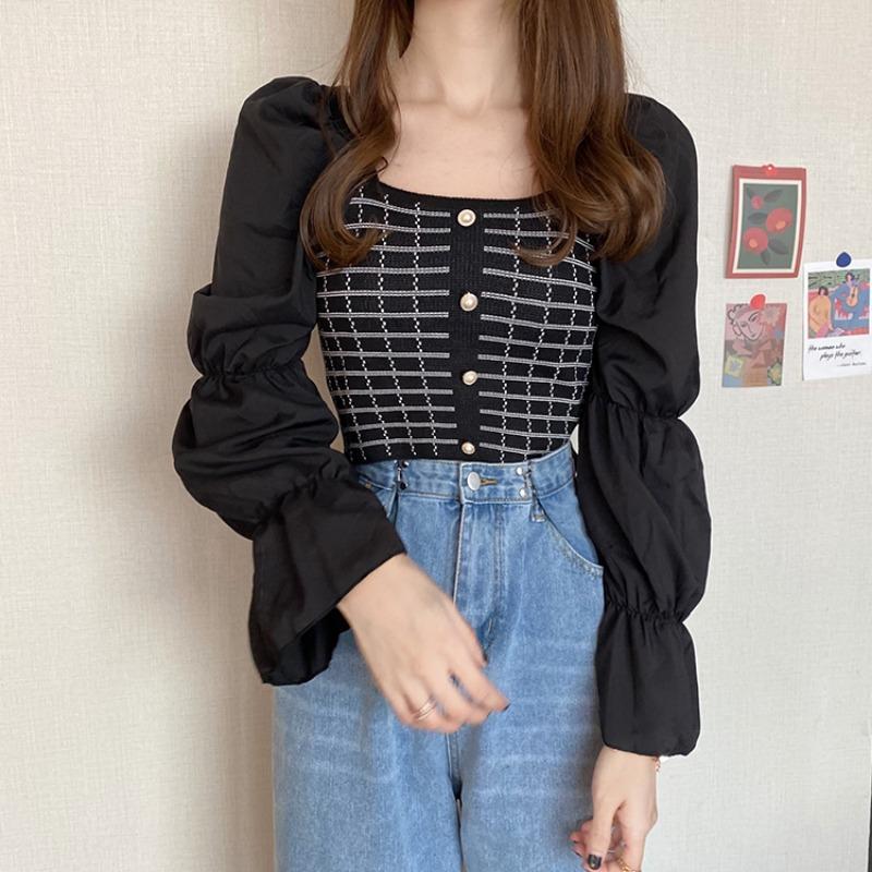 Women's Blouses & Shirts Slim Retro Square Collar Flare Long Sleeve Striped Blouse Women Spring Bottom Patchwork Knitted Tops Crop Fashion C, White
Women's Blouses & Shirts Slim Retro Square Collar Flare Long Sleeve Striped Blouse Women Spring Bottom Patchwork Knitted Tops Crop Fashion C, White