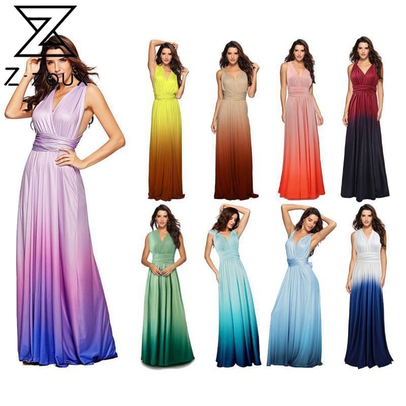 Women Dress Gradient Color Party es Backless V Neck Sleeveless Bandage Maxi es Multi Wear Sexy Plus Size 210513