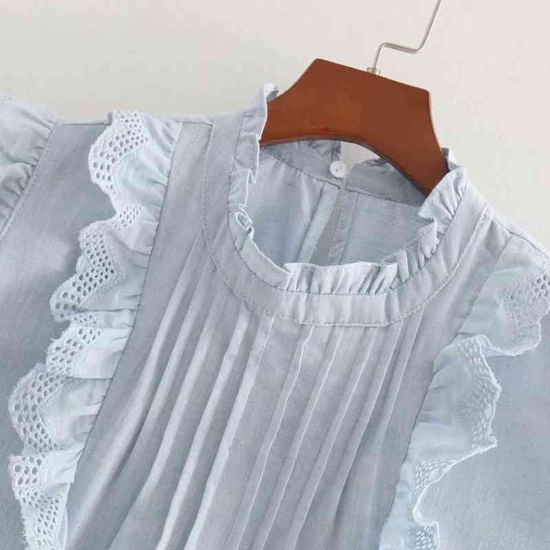 casual lady ruffles pleats decoration vest blouse fashion women stand collar shirt summer loose tops chemise blusas S3176 210430Z