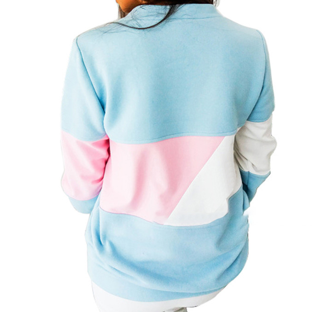 Women Autumn Winter Long Sleeve O Neck Hoodies Color Block Patchwork Loose Sweatshirts Casual Pullover 210428