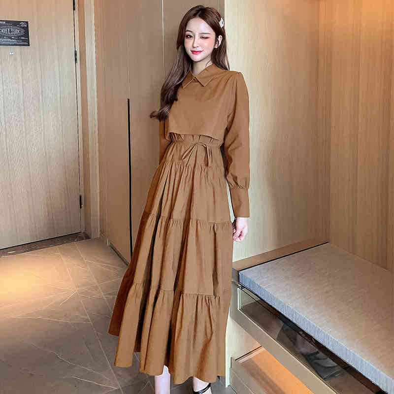Comelsexy Autumn Long Dress Super Fairy French Style Elastic Waist Vintage Dress Women's Casual Office Dresses Vestidos 210515