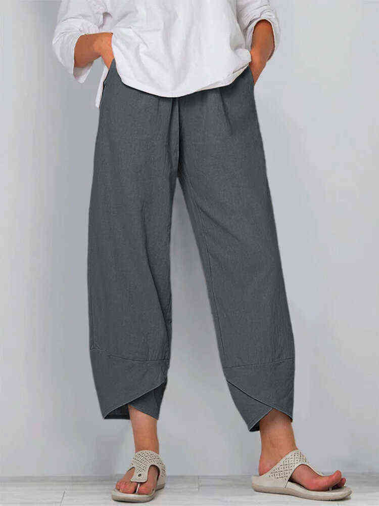 Harem Pants Women Summer Trousers Casual Elastic Waist Cotton Linen Wide Leg Loose Pantalon Clothing Plus Size 211115
