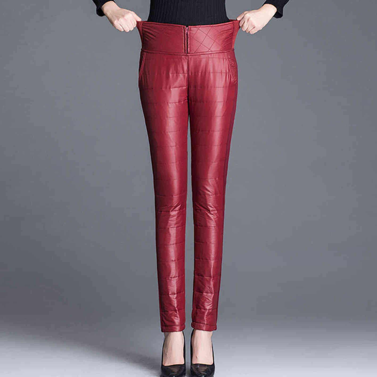 Women Winter Pants High Waist Velvet Thick Warm Down Trousers Fashion Straight With Zipper Plus Size Sweatpants 211115