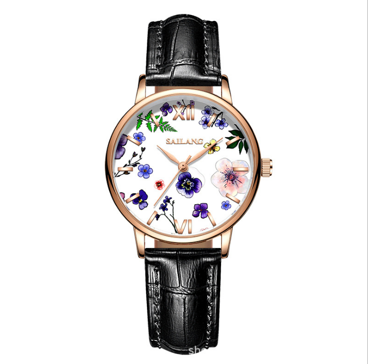 Fresh and Simple Temperament Womens Watches Leather Belt Stainless Steel Case Quartz Female Students Watch Light Luxury Fashion Fan Goddes Exquisite Wristwatches, No send watch for shipping