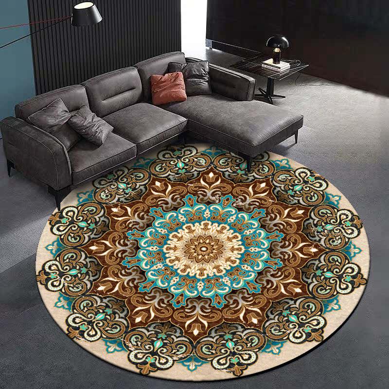 Coral Velvet Computer Chair Floor Mat Mandala Printed Round Carpet For Children Bedroom Play Tent Area Rug Blue Carpets