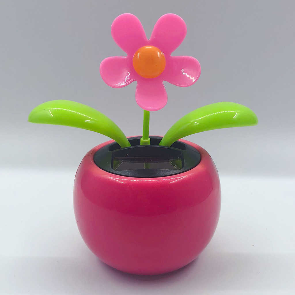 Powered Dancing Solar For Home Dahsboard Kid's Decor Pink Flower Nodding Figure Doll Toy Car