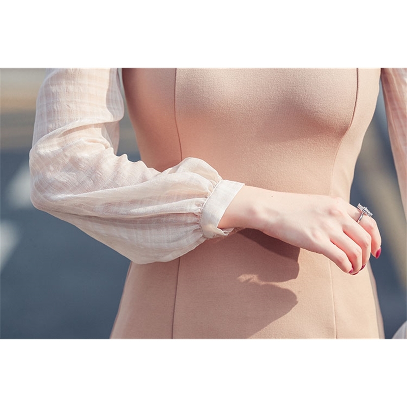 Spring Long Sleeve Trumpet Mermaid Dresses Women Sexy V-Neck Patchwork Party Clothing Ladies Vestidos 210520