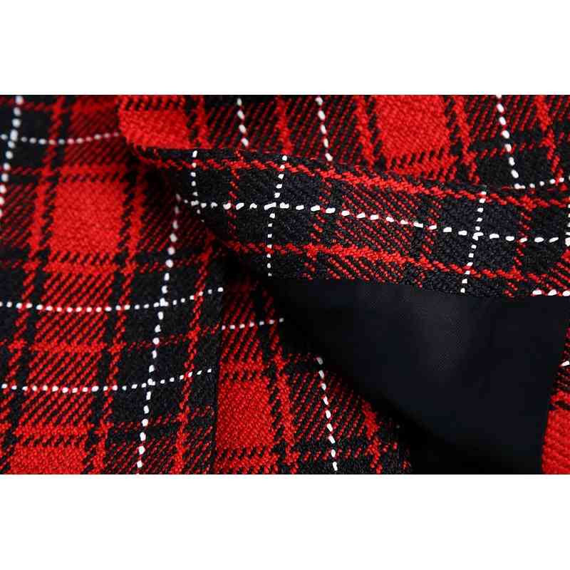Tweed Women Red Plaid Blazer Jackets Spring-Autumn Fashion Ladies Elegant Notched Collar Coats Vintage Female Chic 210527