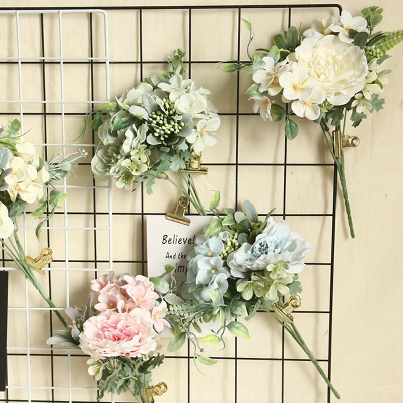 LuanQI Camellia Artificial Flowers Hydrangea Silk Peony Bouquet Fake Flower DIY Rose Wedding Supply Bride Holding Decor For Home Decorative