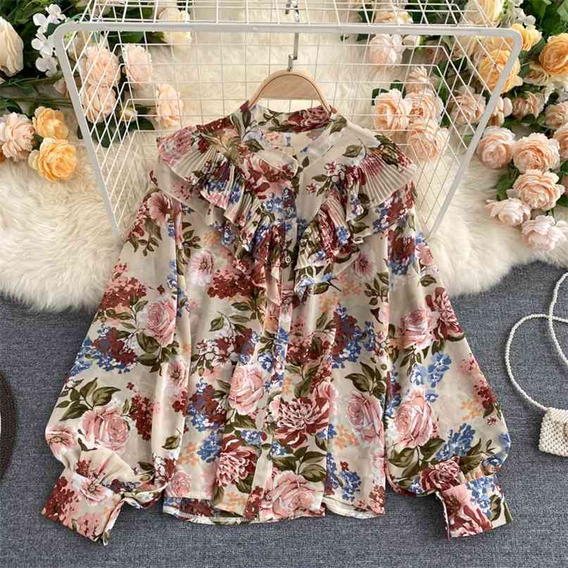 Foamline sweet ruffles blouse foral print women shirt o neck long lantern sleeve casual female chiffon women's top 210603, Black
Foamline sweet ruffles blouse foral print women shirt o neck long lantern sleeve casual female chiffon women's top 210603, Black