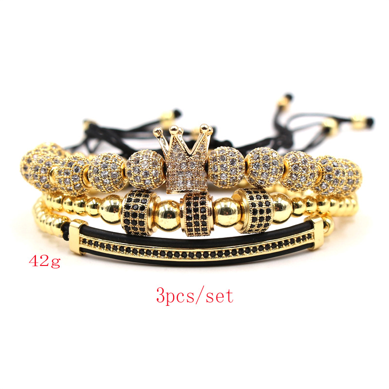 8MM Hand-Made Braided Crystal Beaded Crown Bracelet for Men Woman Adjustable Length Wristband Stainless Steel Jewelry1