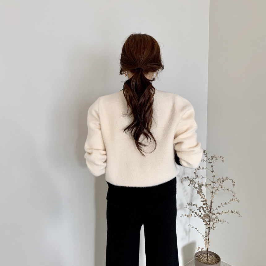 OL Cardigan Coat Autumn Winter Sweater Women Elegant V-neck Hit Color Thick Warm Mink Plush Knitted Outwear Tops 210421