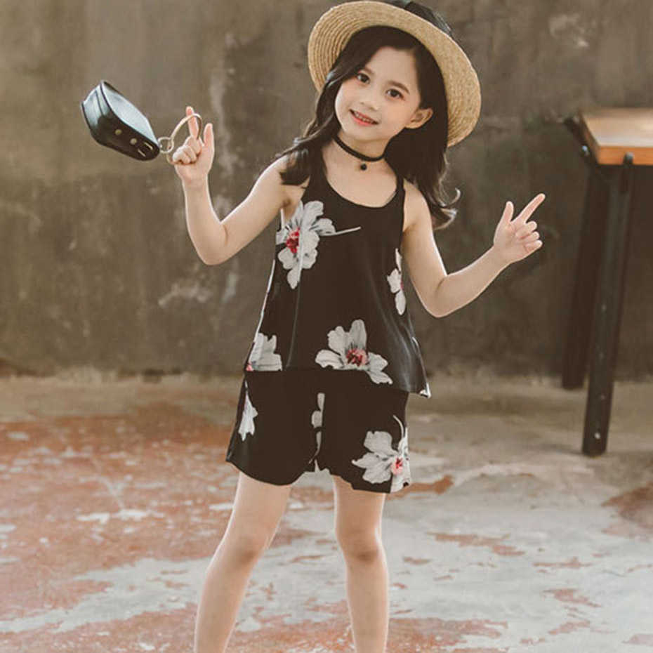 Set Clothes For Girls Floral Vest + Short 2PCS Children'S Costumes Big Kids Summer 6 8 10 12 13 14 Year 210527