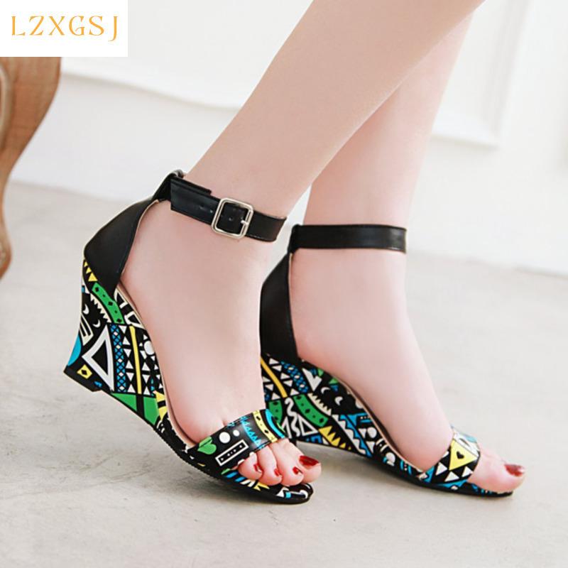 Sandals 2021 Arrivals Mixed Colors Women Buckle Strap Wedges Heels Party Female Fashion Casual Women's Spring Shoes, Black
Sandals 2021 Arrivals Mixed Colors Women Buckle Strap Wedges Heels Party Female Fashion Casual Women's Spring Shoes, Black