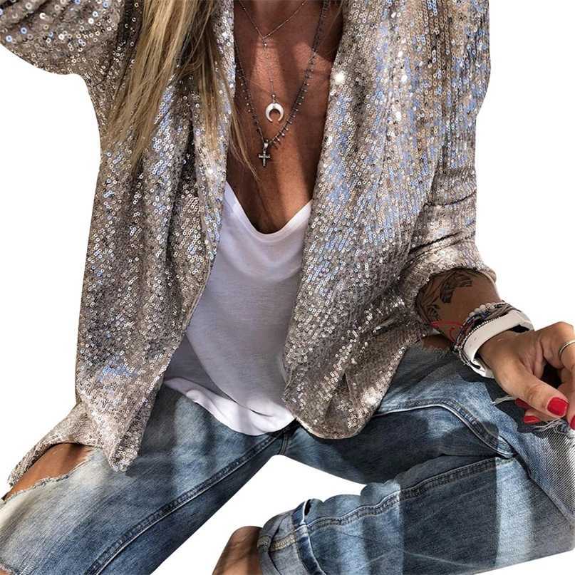 Women Sequin Party Blazers Slim Sliver Female Blazer Long Sleeve Solid Color Jackets Work Suit Autumn Elegant Office Lady Tops 211122