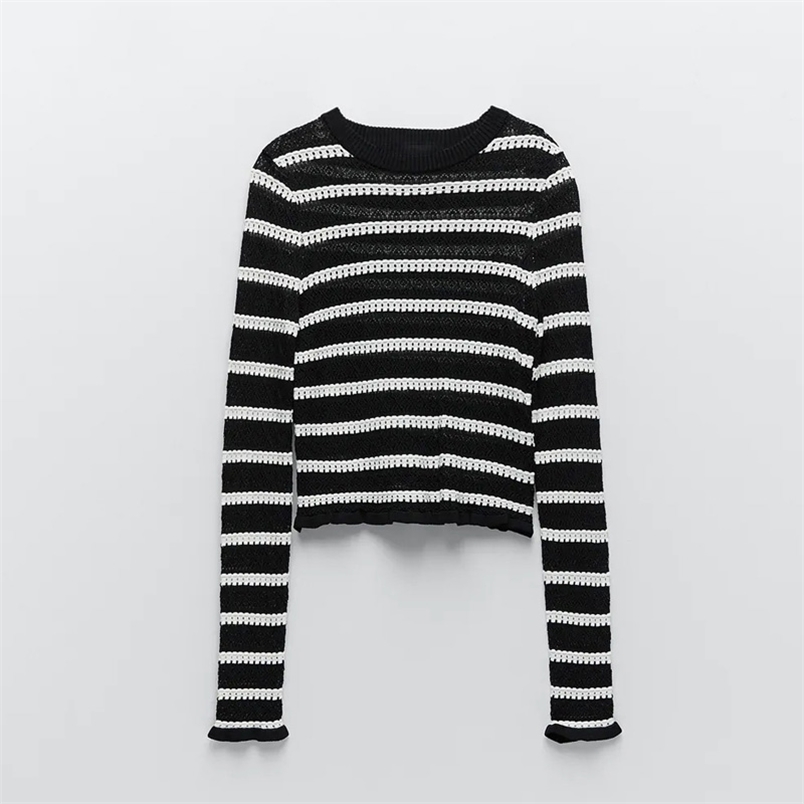 Fashion Woman Sweaters striped long sleeve Pointelle Knit Topd Women Sweter Winter Jerseys Pullover Round neck Top 210519, Black
Fashion Woman Sweaters striped long sleeve Pointelle Knit Topd Women Sweter Winter Jerseys Pullover Round neck Top 210519, Black