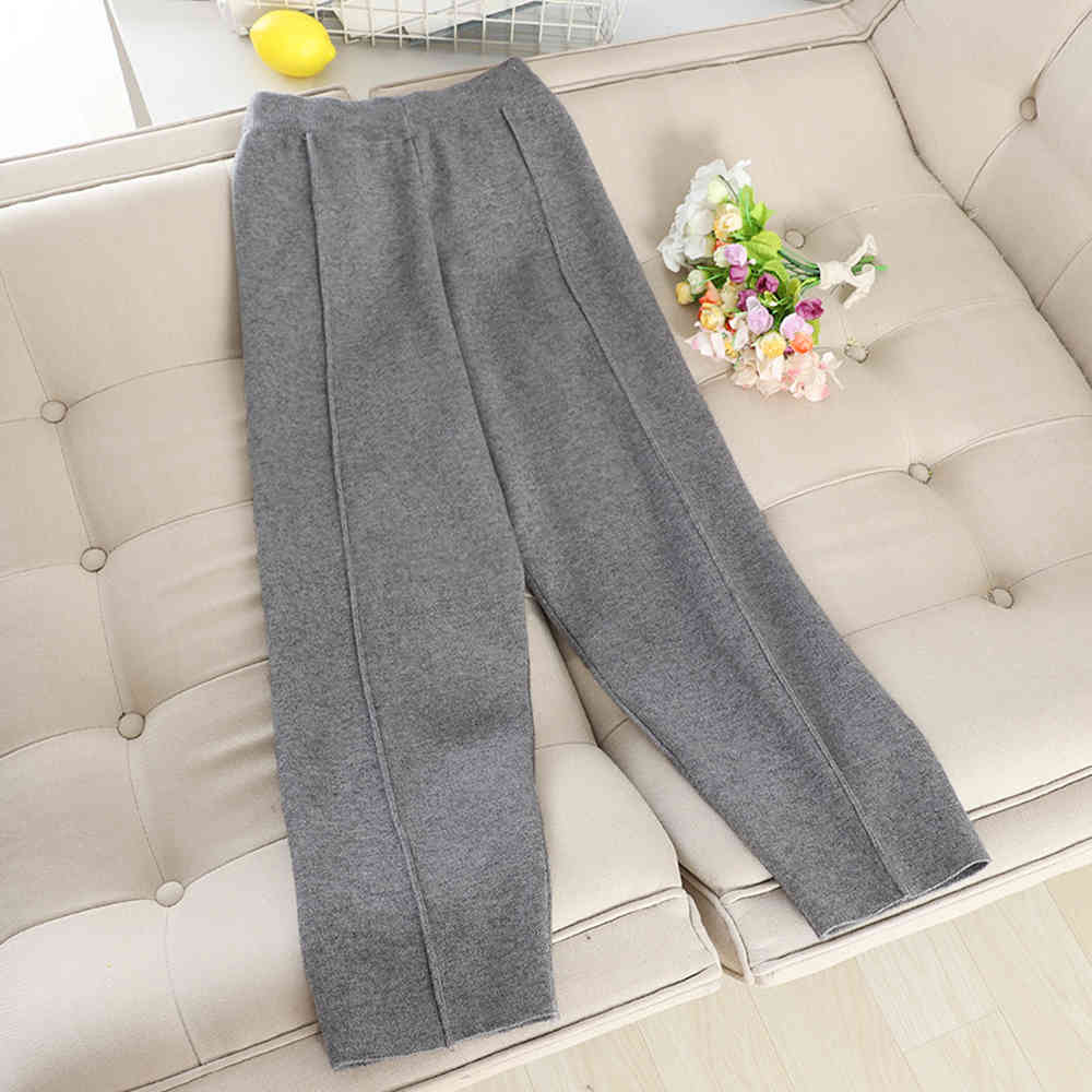 Nomikuma Knitted Thicken Harem Pants Autumn Winter New High Waist Ankle Trousers Causal Solid Women Sweater Pants 6C711 210427