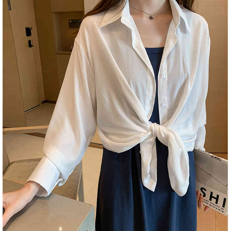 Spring and Summer Women Shirt Korean Style Loose Lazy Tops Solid Turn Down Collar Long Sleeve Feminine 9358 210421