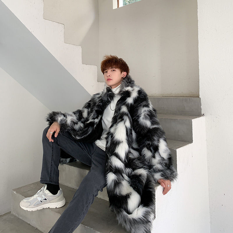 IEFB /men's wear trendy faux fur cotton-padded clothes large size warm windproof cloak hip hop trendy long coat 9Y358 210524
