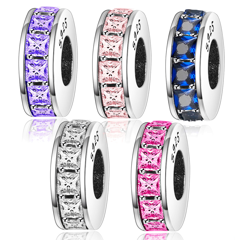 Fit Original Brand Charm Bracelet 925 Sterling Silver Austrian Spacer Round Beads With Colors CZ For Women Making Berloque