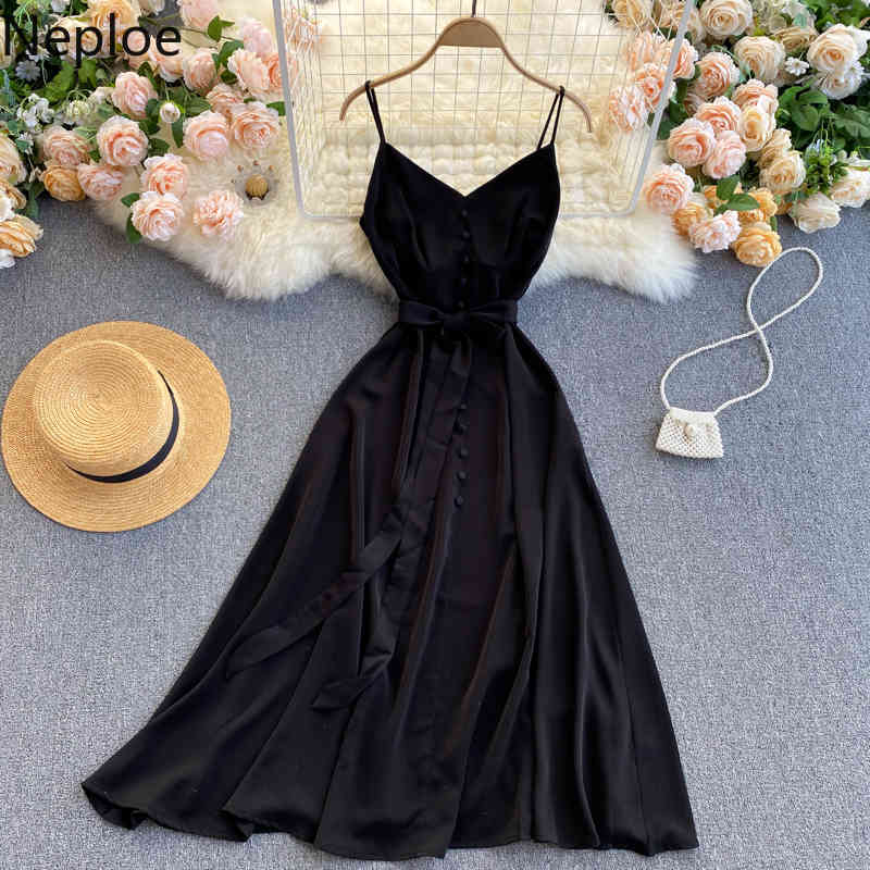 Neploe Maxi Dresses for Women Sexy Lady Off Shoulder Lace Up Vestidos Single Breasted Big Swing Slim Fit Elegant Dress 94819 210422