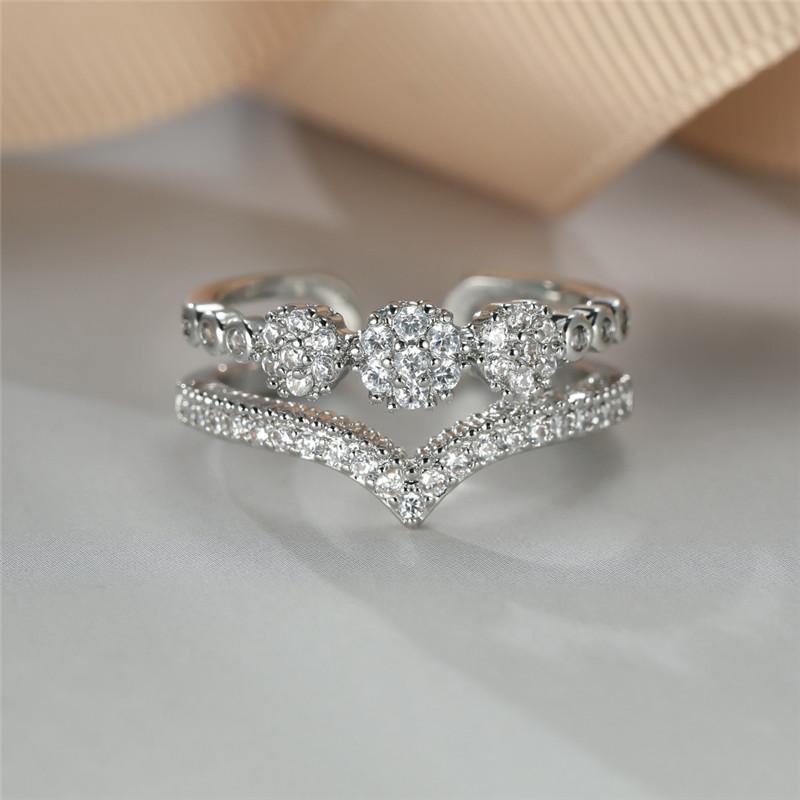 Wedding Rings Boho Silver Color Ring Luxury Crystal Round Stone Opening Double Layer Hollow White Zircon For Women Jewelry, Slivery;golden
Wedding Rings Boho Silver Color Ring Luxury Crystal Round Stone Opening Double Layer Hollow White Zircon For Women Jewelry, Slivery;golden