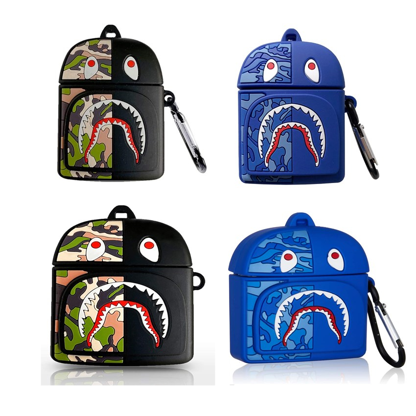 Fashion Cool Backpack Case 3D Cartoon Anime Camouflage Shark Mouth Zipper Bear Design for Apple Airpods 1 2 Pro Earphones Cover Cases Gift