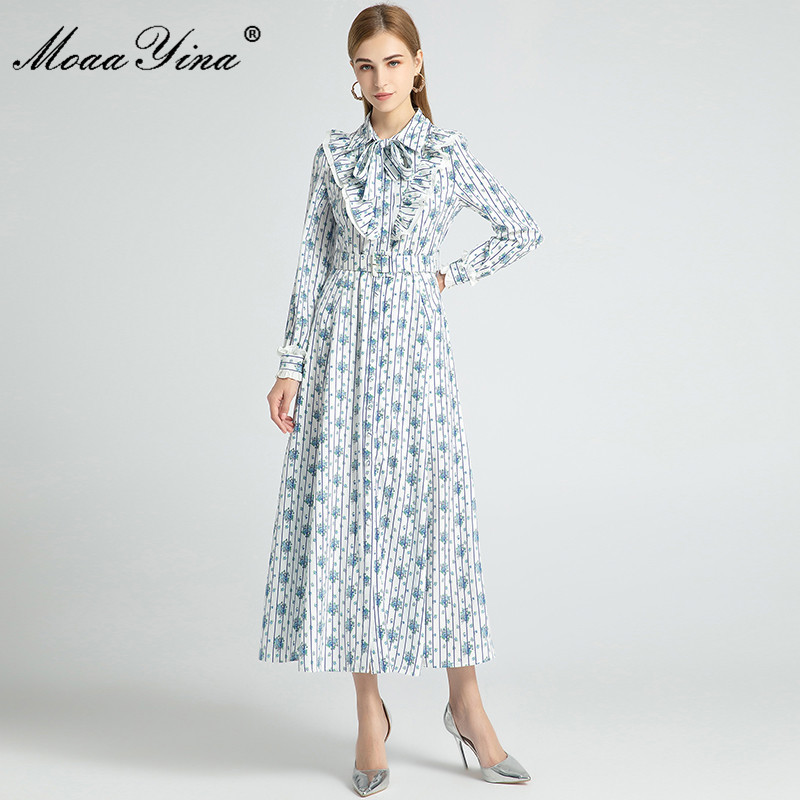 Fashion Designer dress Spring Women' Dress Long sleeve lace-up Ruffles Vintage Stripe Floral-Print Dresses 210524, Multi
Fashion Designer dress Spring Women' Dress Long sleeve lace-up Ruffles Vintage Stripe Floral-Print Dresses 210524, Multi