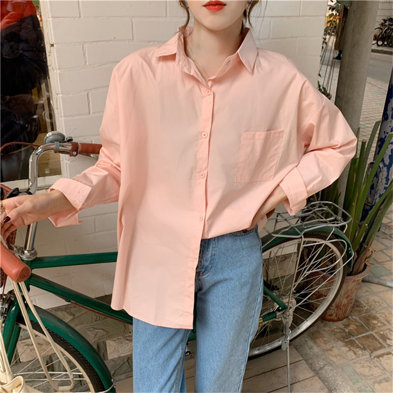 Chic Tops Stylish Full Sleeves Office Lady Brief Shirts Solid All Match Loose Casual Streetwear Oversize Clothe 210421
