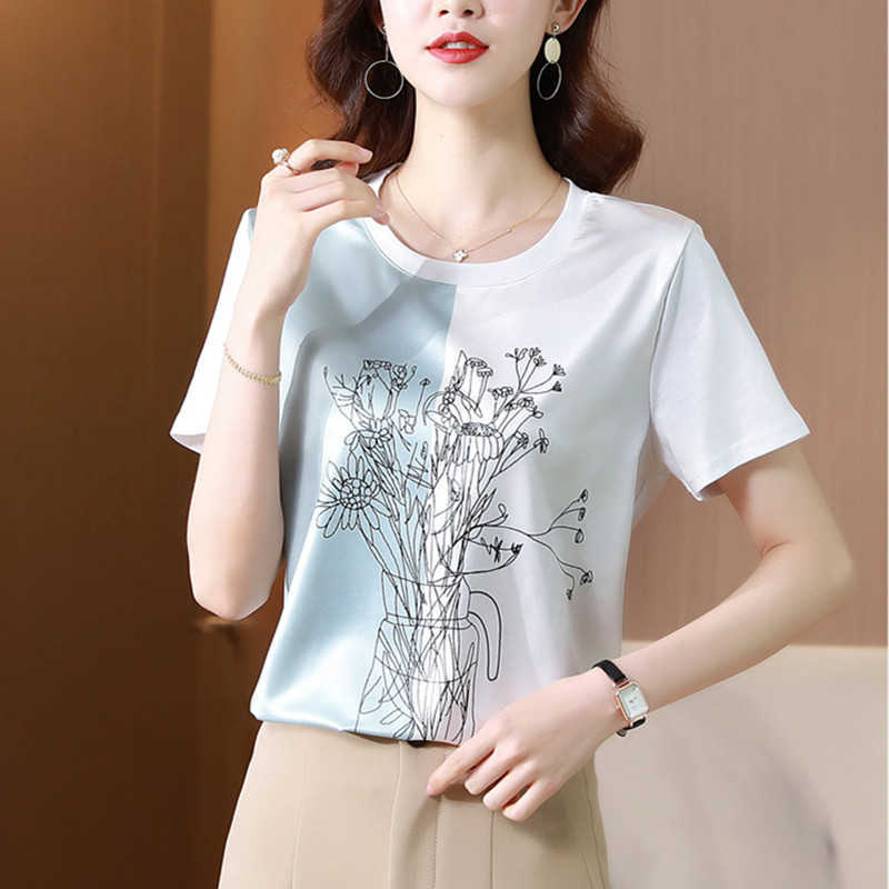 Korean Women Shirt Silk Blouses for Short Sleeve Shirts Tops Woman White Print Pullover Blouse Plus Size 210604
Korean Women Shirt Silk Blouses for Short Sleeve Shirts Tops Woman White Print Pullover Blouse Plus Size 210604