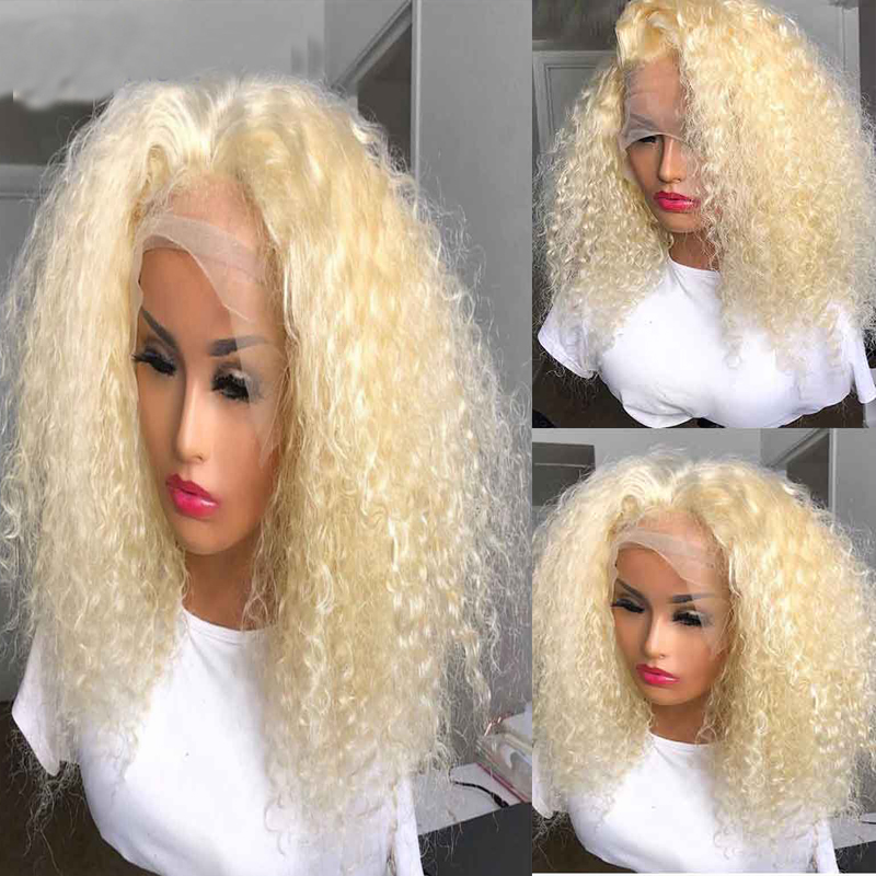 613 Blonde Curly Bob Wig For Black Women Short Synthetic Transparent Lace Front Wigs Pre Plucked 150 Density