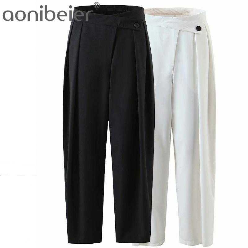 Female Draped Long Trousers Spring Summer Black White Solid Color Folds Front High Waist Women Casual Loose Pants 210604
Female Draped Long Trousers Spring Summer Black White Solid Color Folds Front High Waist Women Casual Loose Pants 210604