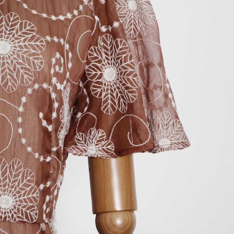 Summer Stand Neck Short Sleeve Vestidos Crochet Flying Sleeve Ruffle Loose Dress Korean Fashion Sweet Femme Robe 13A111 210525