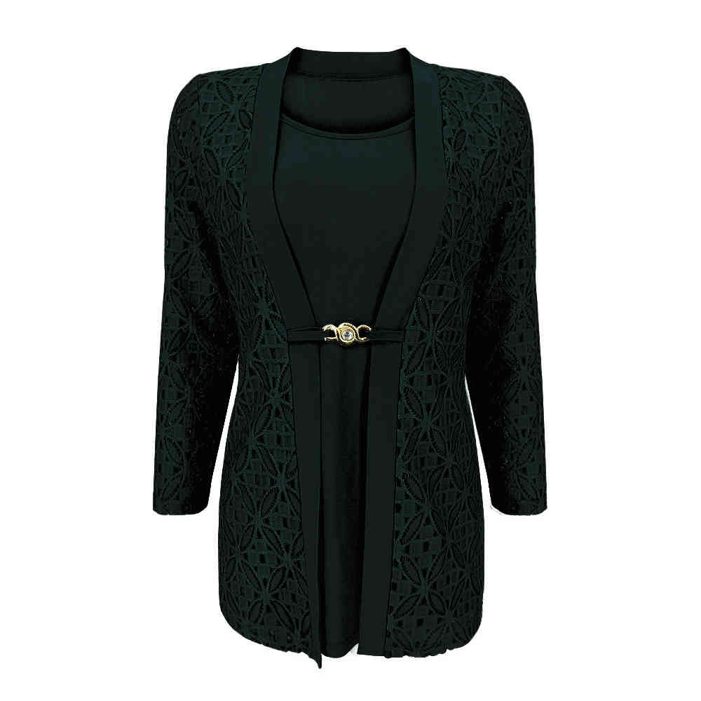 YTL Ladies Three Quarter Sleeve Winter Crochet Patchwork Casual T Shirt Plus Size Tops for Women 6XL 7XL 8XL H384B 210406