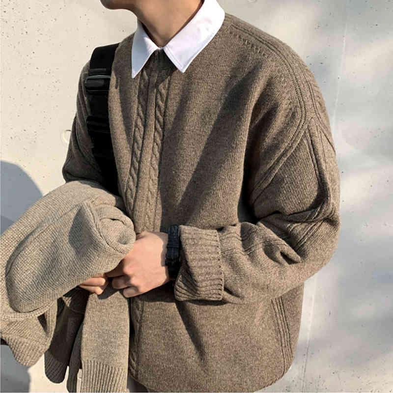 IEFB Korean Kintted Sweater Men's Loose Fashion Pullover Loose Vintage Autumn Winter Thickened Kintwear Tops Male 9Y4754 210524