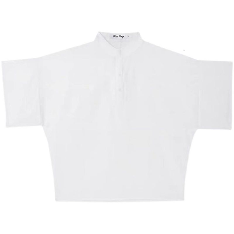 IEFB Tops Stand Collar Short Sleeve Loose Solid Color Shiny Fabric Summer White Shirts Men's Oversized Clothing 210524