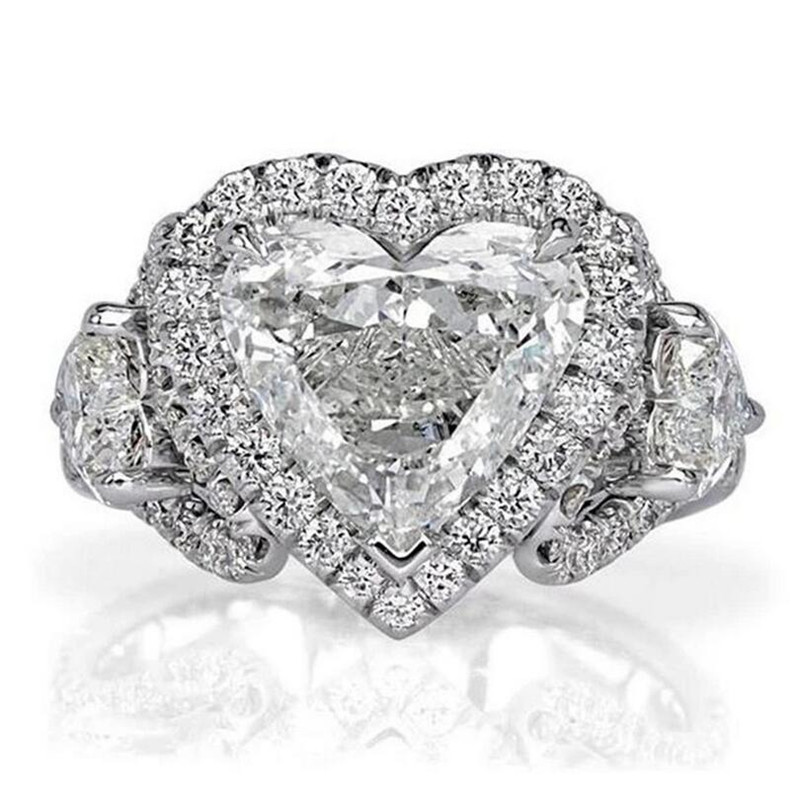 Size 6-10 Top Sell Handmade Wedding Ring Luxury Jewelry 925 Sterling Silver Heart Shape White Topaz CZ Diamond Zircon Gemstones Party Women Engagement