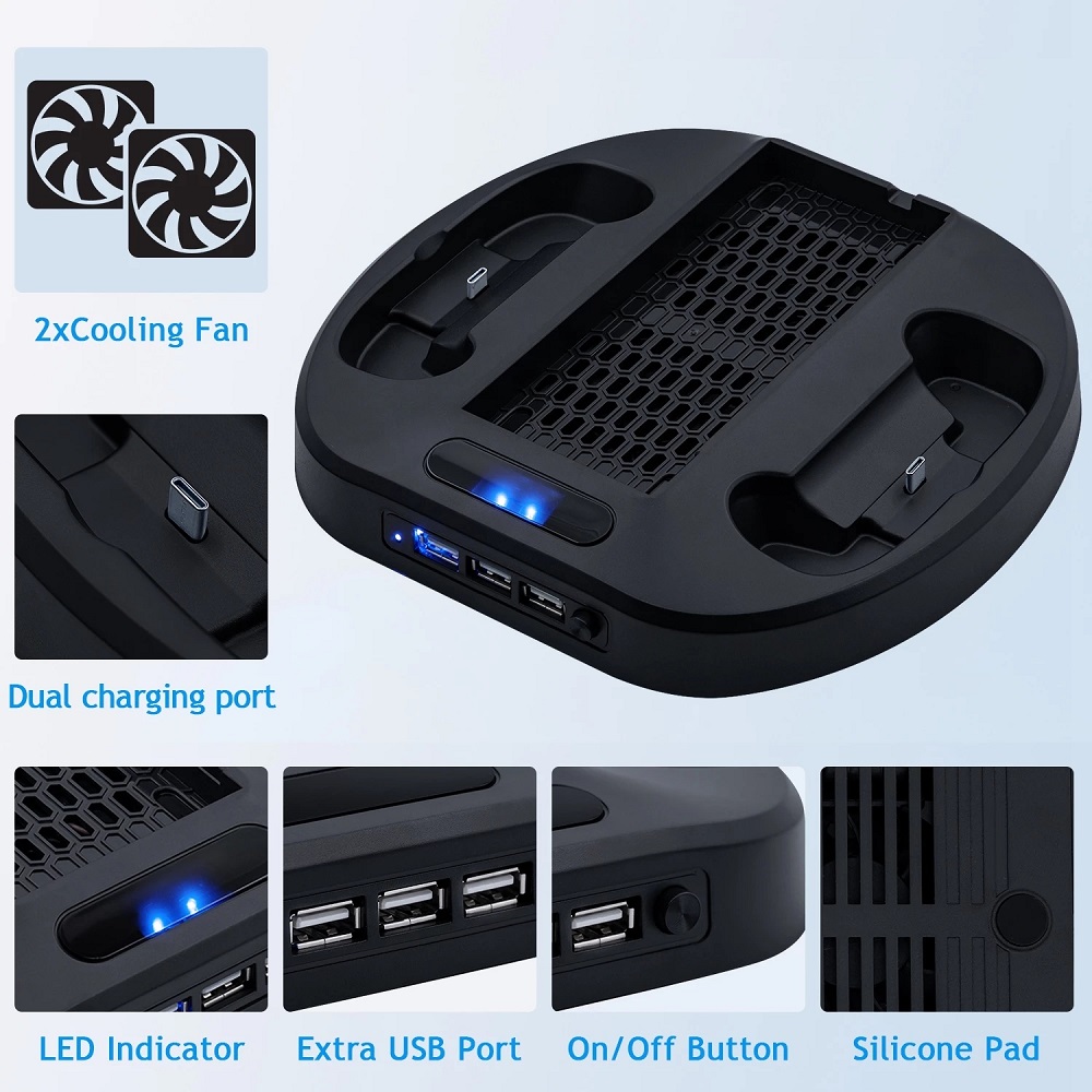 Multi-function Cooling Fan Cooler Base for Xbox Series S Wireless Game Controller Console Charging Station with HUB for Gamepad