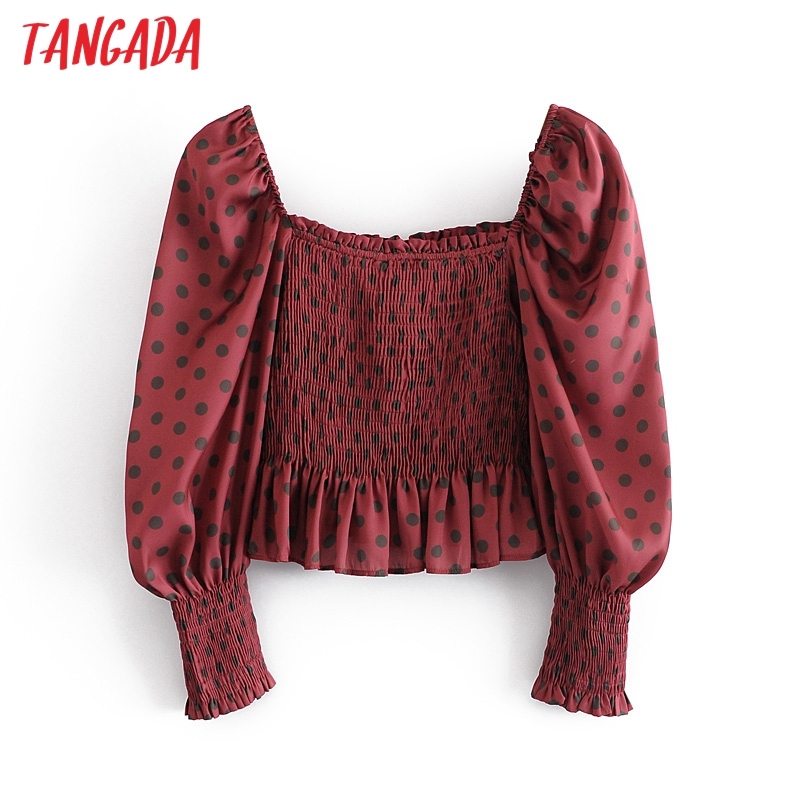 Women Retro Dots Print Crop Short Sleeve Summer Chic Female Sexy Slim Shirt Tops 3H66 210416