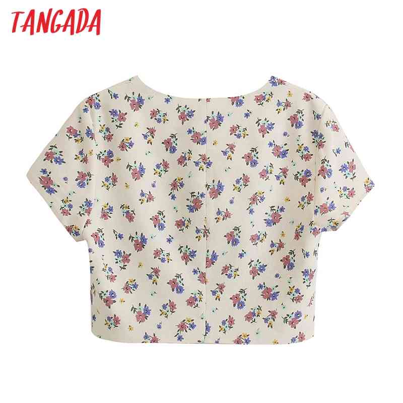 Women Retro Print Crop Short Sleeve Summer Chic Female Sexy Slim Shirt Tops 5Z98 210416