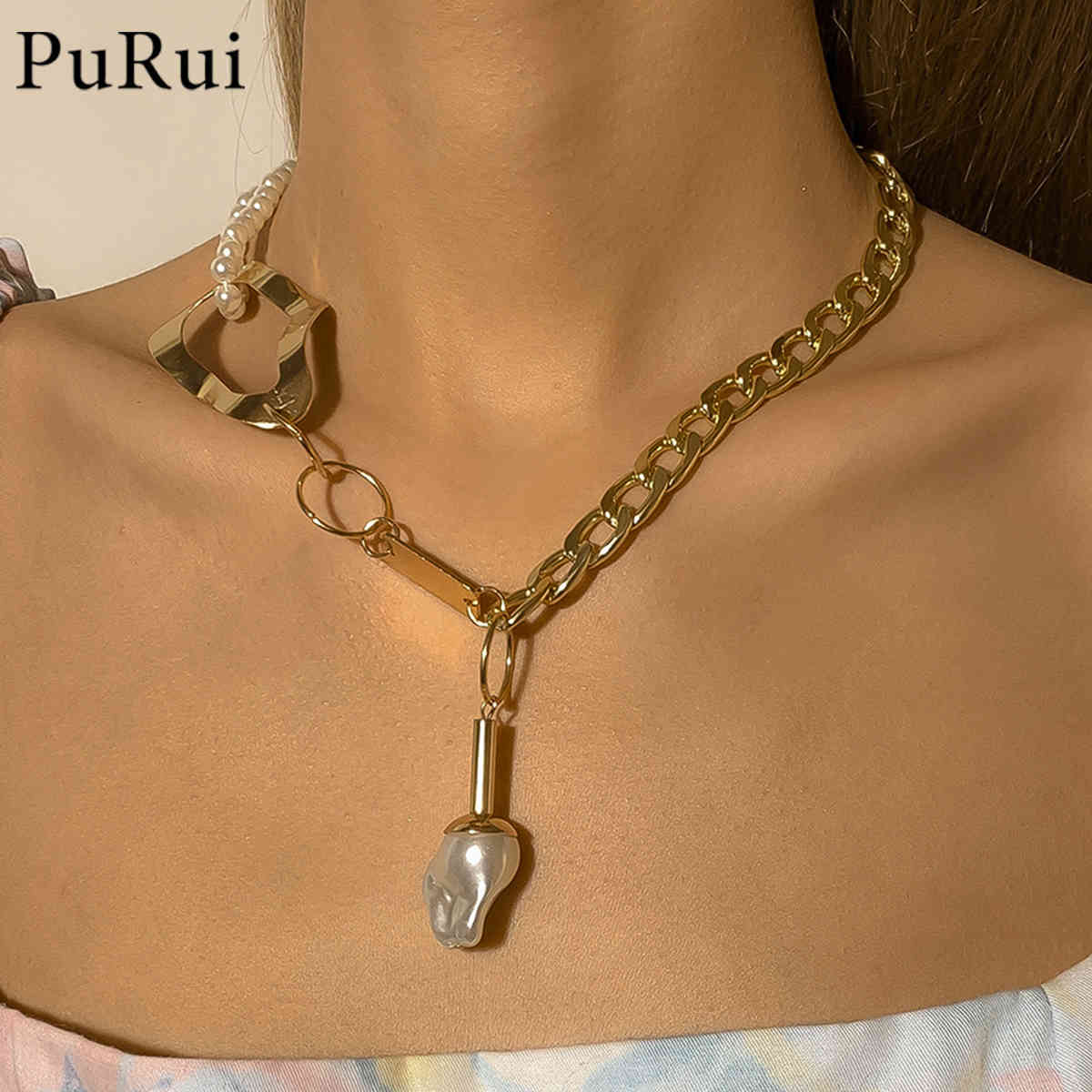 Unique Chunky Thick Chain Neckalce Big Baroque Pendant Necklace Exaggerated Geometric Pearl Bead Choker Neck Jewelry Women
Unique Chunky Thick Chain Neckalce Big Baroque Pendant Necklace Exaggerated Geometric Pearl Bead Choker Neck Jewelry Women