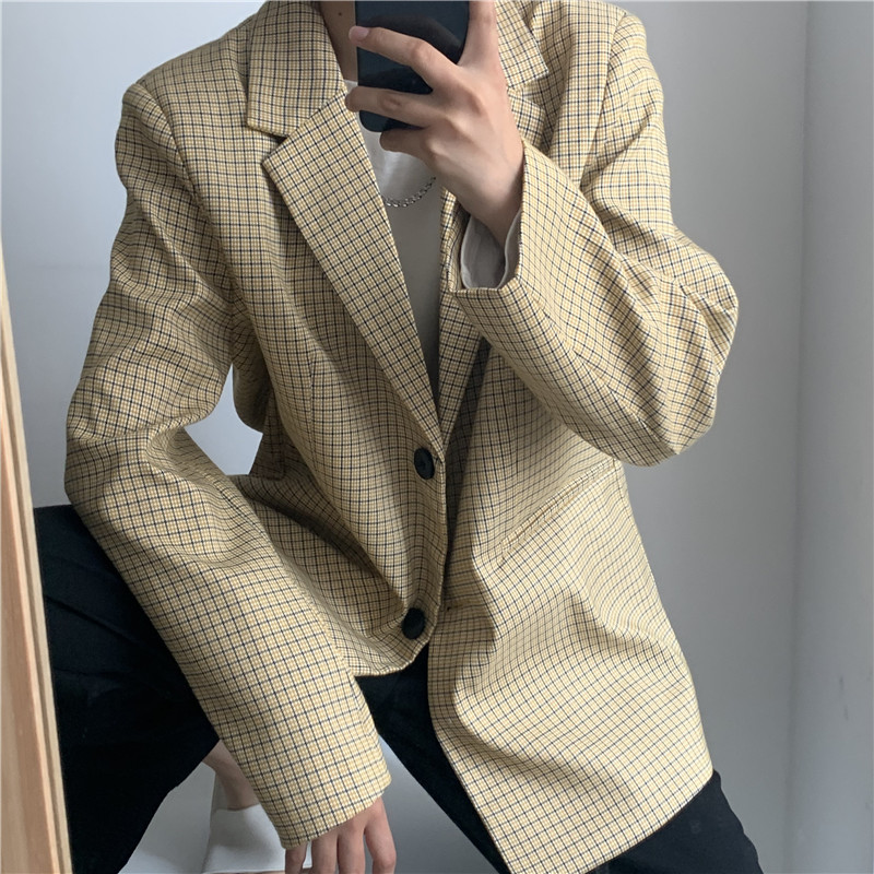 Office Ladies Long Sleeve Plaid Blazer Vintage Elegant Formal Single Breasted Jackets Causal Suit Coat Women Blazers 210421